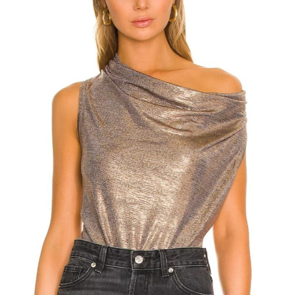Brochu Walker The Nova Top Size S Bronze Liquid Metallic Cowl Neck Sleeveless - Picture 1 of 12
